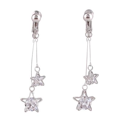 Grace Jun AAA CZ Star Shape Clip on Earrigs for Women (317Platinum Clip-)