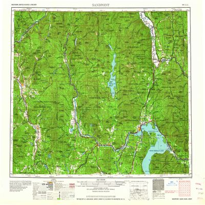 YellowMaps Sandpoint ID topo map, 1:250000 Scale, 1 X 2 Degree, Historical, 1963, 22.1 x 27.3 in - Tyvek