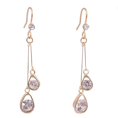Grace Jun New Bridal AAA CZ Triangle Star Ball Water Drop Shape Clip on Earrigs and Dangle Earrings (302Gold Pierced)