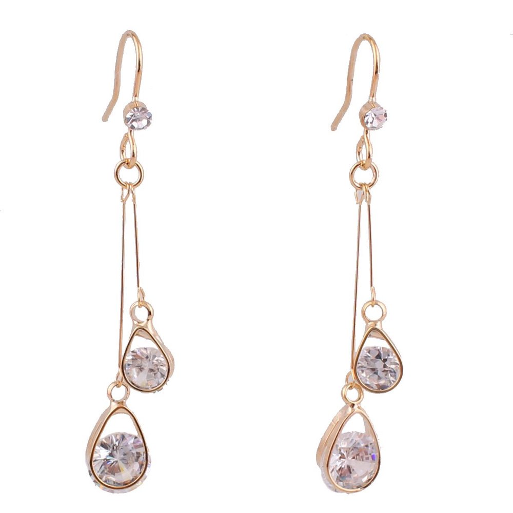 Grace Jun New Bridal AAA CZ Triangle Star Ball Water Drop Shape Clip on Earrigs and Dangle Earrings (302Gold Pierced)