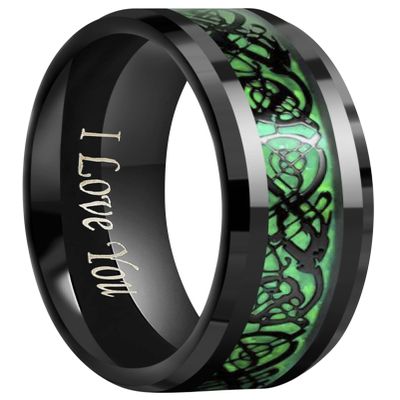 CROWNAL 6mm 8mm Blue/Green Carbon Fiber Black Celtic Dragon Tungsten Carbide Wedding Band Ring Engraved I Love You (8mm,9.5)