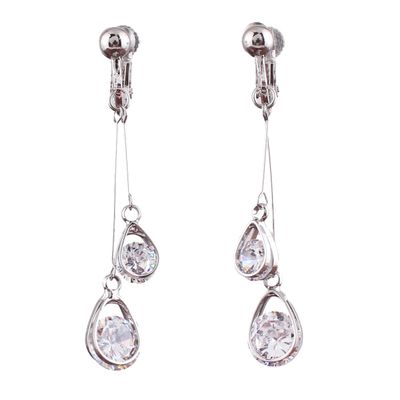 Grace Jun Bridal AAA CZ Triangle Star Ball Water Drop Shape Clip on Earrigs and Dangle Earrings (302Platinum Clip-on)