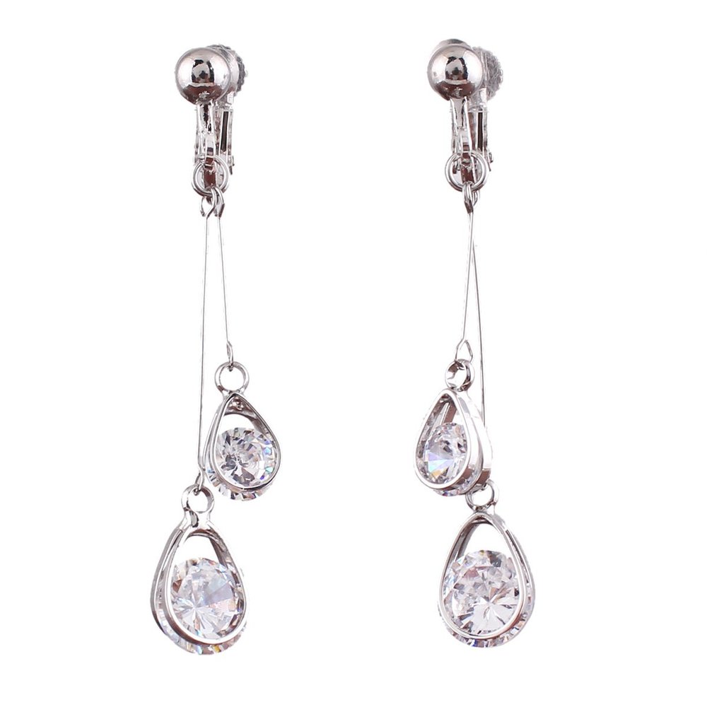 Grace Jun Bridal AAA CZ Triangle Star Ball Water Drop Shape Clip on Earrigs and Dangle Earrings (302Platinum Clip-on)