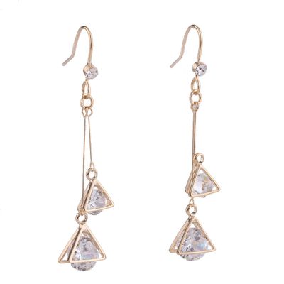 Grace Jun New Bridal AAA CZ Triangle Star Ball Water Drop Shape Clip on Earrigs and Dangle Earrings (315Gold Pierced)
