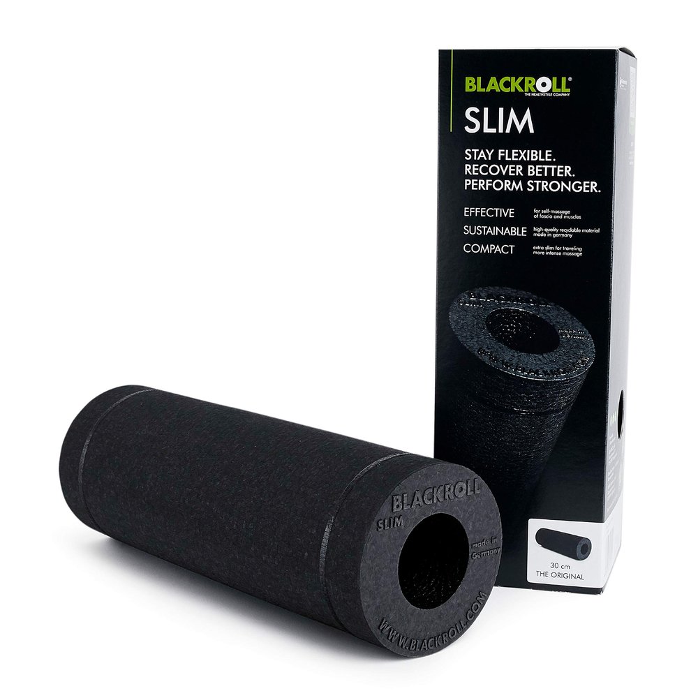 BLACKROLL - SLIM Foam Roller, Portable Massage and Fitness Tool for Muscle and Myofascial Release, Compact for Yoga and Workouts, Trigger Point Therapy, Foot Roller and Back Stretcher, 12 x 4, Black