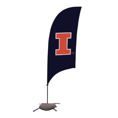 Illinois Fighting Illini College Sports Printed Feather Flag - NCAA Licensed - Super Polyester - School Banner (Navy Blue, Orange) (7.5' Cross Base)