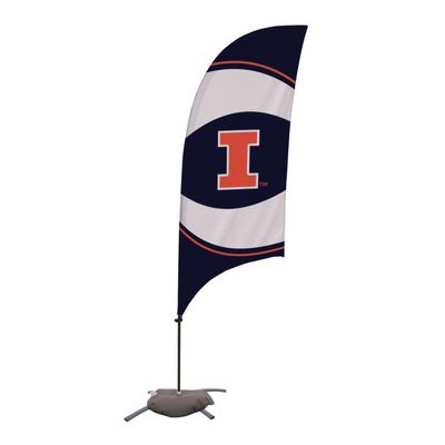Illinois Fighting Illini College Sports Printed Feather Flag - NCAA Licensed - Super Polyester - School Banner (Navy Blue, White, Orange) (7.5' Cross Base)