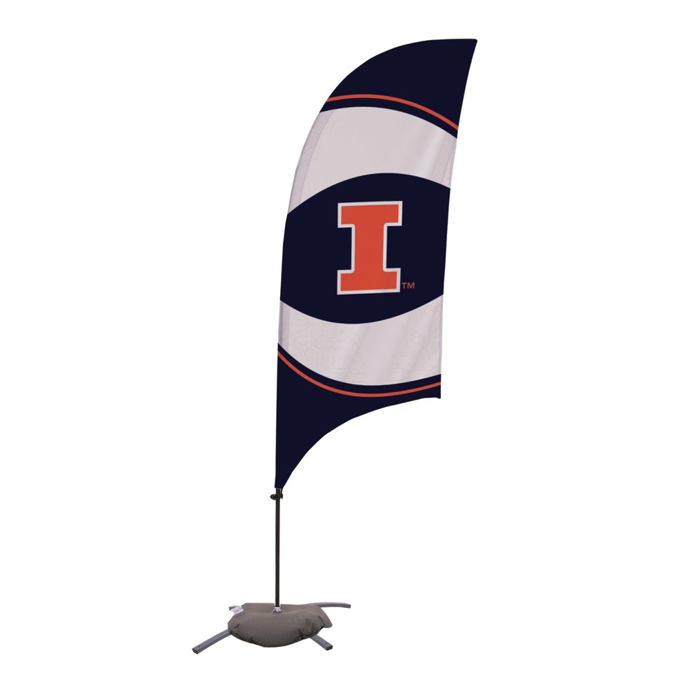 Illinois Fighting Illini College Sports Printed Feather Flag - NCAA Licensed - Super Polyester - School Banner (Navy Blue, White, Orange) (7.5' Cross Base)