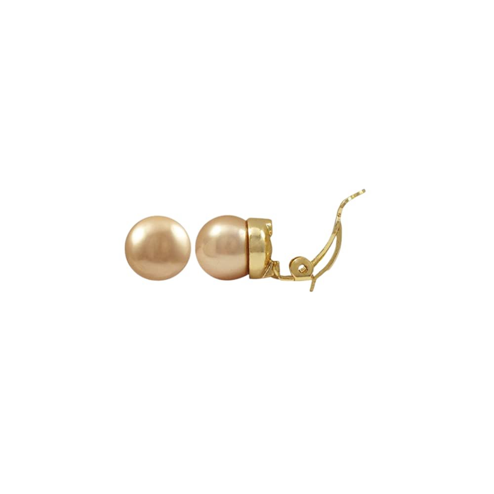 Isaac Kieran Rhodium or Gold Finish Faux Pearls Clip-On Stud Earrings (12 mm Gold Finish Champagne)