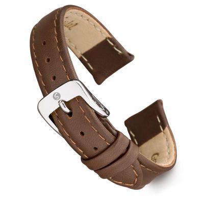 Speidel Genuine Leather Watch Band 10mm Brown Calf Skin Replacement Strap, Stainless Steel Metal Buckle Clasp, Watchband Fits Most Watch Brands
