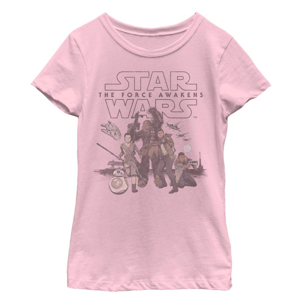 STAR WARS Girl's The Force Awakens Vintage Rebel Collage T-Shirt - Light Pink - X Small