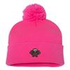 Go All Out One Size Neon Pink Pom Turkey Embroidered Knit Beanie Pom Cap view 1