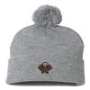 Go All Out One Size Heather Grey Pom Turkey Embroidered Knit Beanie Pom Cap view 1