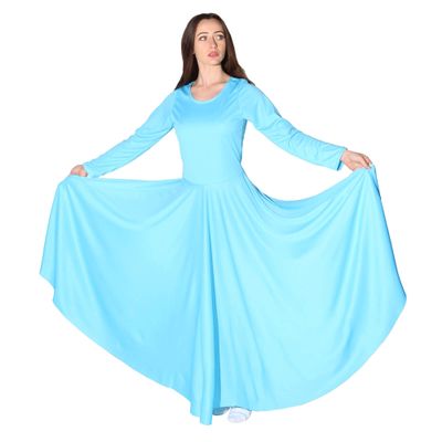 Danzcue Womens Praise Loose Fit Full Length Long Sleeve Dance Dress (XX-Large, Aqua Blue)