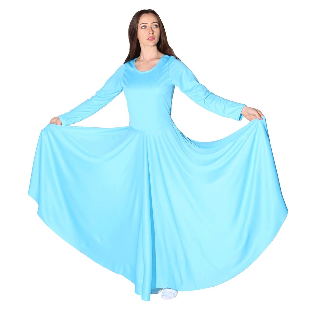 Danzcue Womens Praise Loose Fit Full Length Long Sleeve Dance Dress (XX-Large, Aqua Blue)