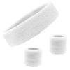 Kenz Laurenz Sweatband Set Cotton Sports Headband Terry Cloth Wristband Moisture Wicking Sweat Absorbing Athletic Exercise Basketball Wrist Sweatbands and Headbands (White) Fits Most view 1