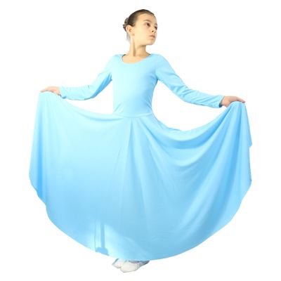 Danzcue Girls Praise Loose Fit Full Length Long Sleeve Dance Dress (8-10, Aqua Blue)