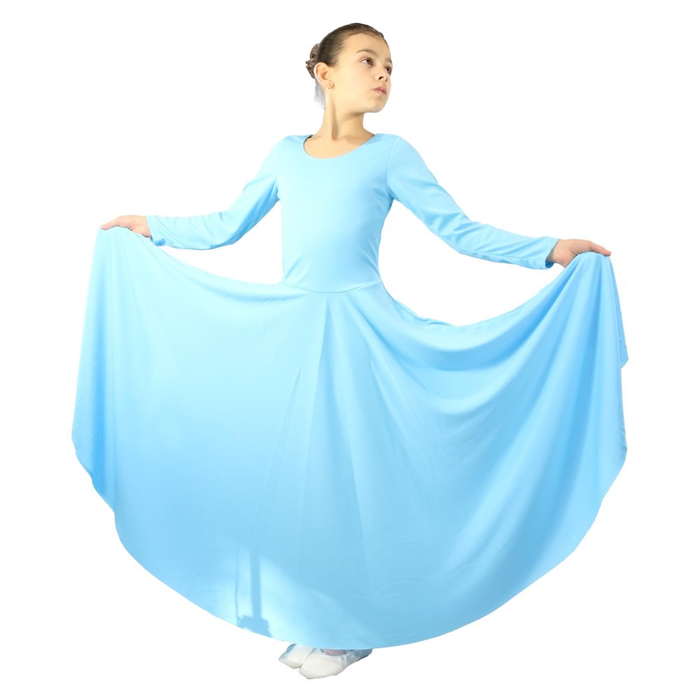 Danzcue Girls Praise Loose Fit Full Length Long Sleeve Dance Dress (8-10, Aqua Blue)
