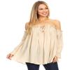 Anna-Kaci Womens Semi Sheer Boho Peasant Long Sleeve Off The Shoulder Top, Beige, X-Large view 1