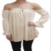 Anna-Kaci Womens Semi Sheer Boho Peasant Long Sleeve Off The Shoulder Top, Beige, X-Large view 2