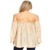 Anna-Kaci Womens Semi Sheer Boho Peasant Long Sleeve Off The Shoulder Top, Beige, X-Large view 3