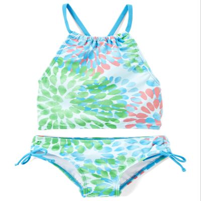 Kanu Surf Girls' Big Daisy Halter Tankini Beach Sport 2-Piece Swimsuit, Blue, 14