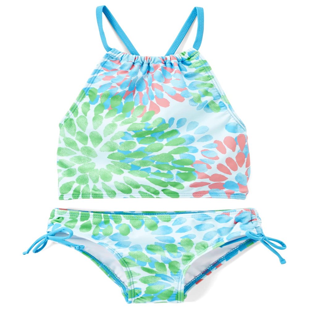 Kanu Surf Girls' Big Daisy Halter Tankini Beach Sport 2-Piece Swimsuit, Blue, 14