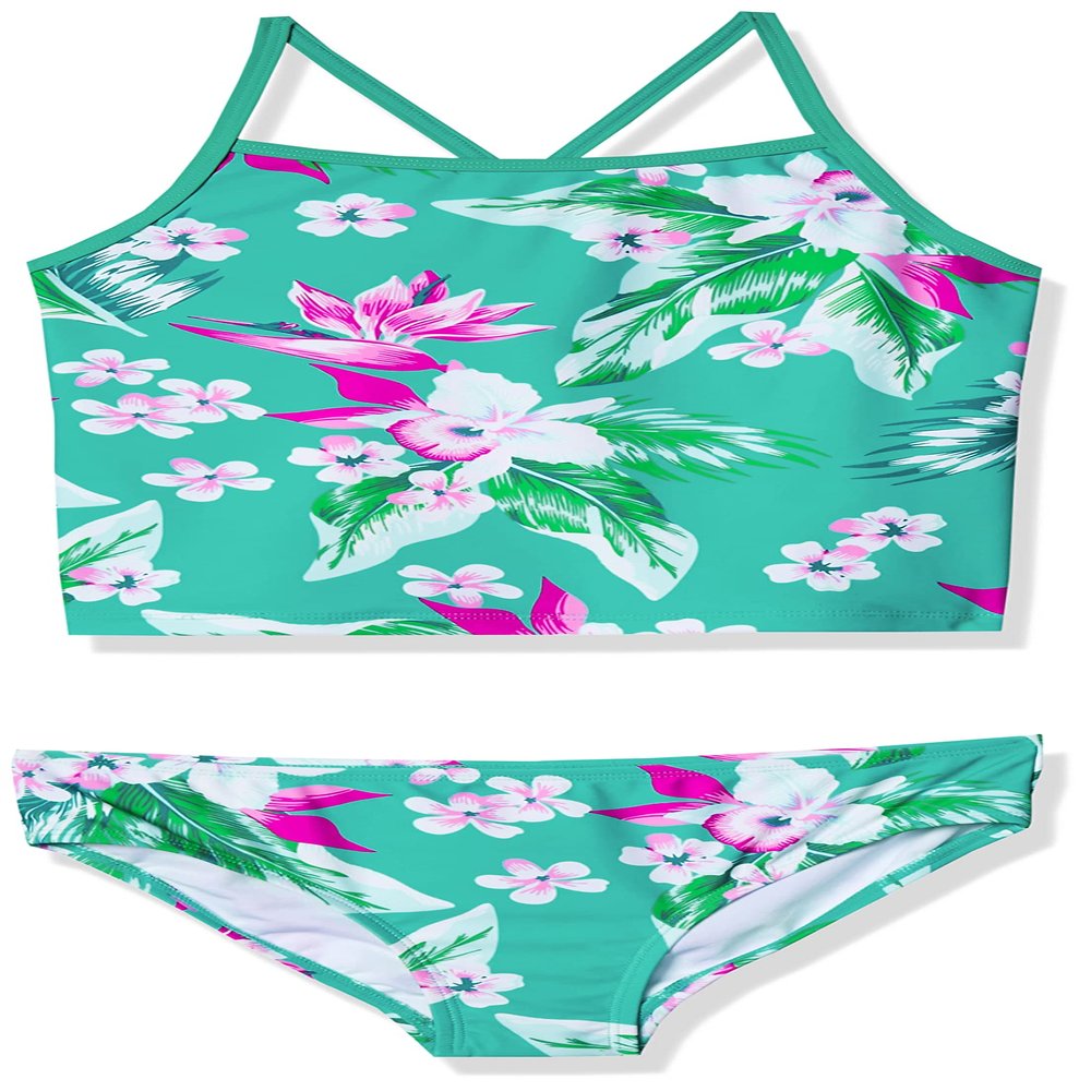 Kanu Surf Girls' Little Alania Floral Banded Tankini Beach Sport 2-Piece Swimsuit, Green, 6X