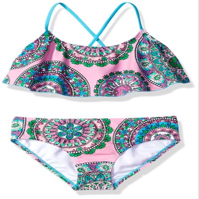 Kanu Surf Big Girl's Jasmine Flounce Bikini Beach Sport 2-Piece Swimsuit Swimwear, Pink, 14