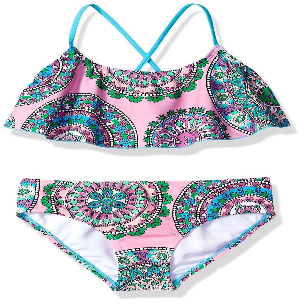 Kanu Surf Big Girl's Jasmine Flounce Bikini Beach Sport 2-Piece Swimsuit Swimwear, Pink, 14