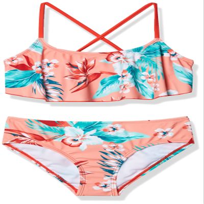 Kanu Surf Toddler Girl's Alania Floral Flounce Bikini Beach Sport 2-Piece Swimsuit Swimwear, Coral, 2T