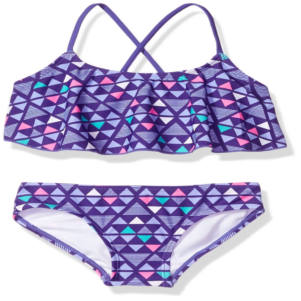 Kanu Surf Toddler Girl's Jade Flounce Bikini Beach Sport 2-Piece Swimsuit Swimwear, Purple, 4T