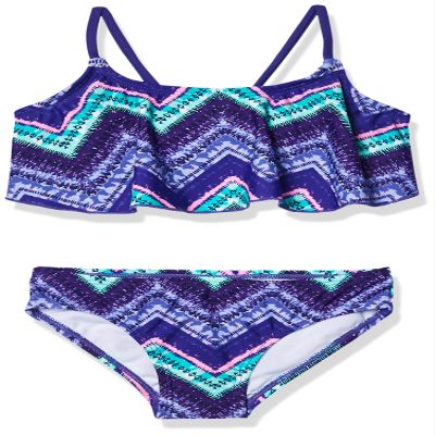 Kanu Surf Little Girl's Karlie Flounce Bikini Beach Sport 2-Piece Swimsuit, Kirsten Purple Chevron, 5