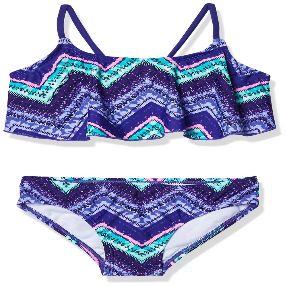 Kanu Surf Little Girl's Karlie Flounce Bikini Beach Sport 2-Piece Swimsuit, Kirsten Purple Chevron, 5