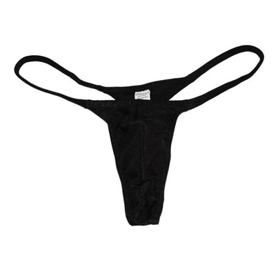 Jaxu Men's Micro Thong Drawing String Mini Bikini Guys Underwear Narrow Pouch Male Shiny T-Back Lingerie Black L