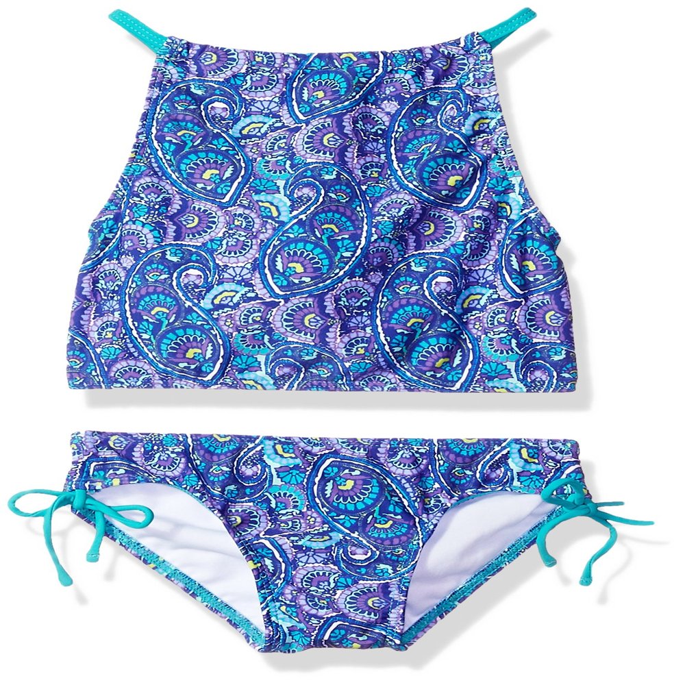 Kanu Surf Girls' Big Sundance Paisley Tankini Beach Sport 2-Piece Swimsuit, Purple, 8