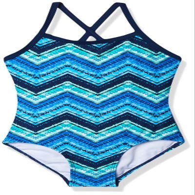 Kanu Surf Girls' Big Kirsten Chevron Beach Sport Banded 1-Piece Swimsuit, Blue, 7