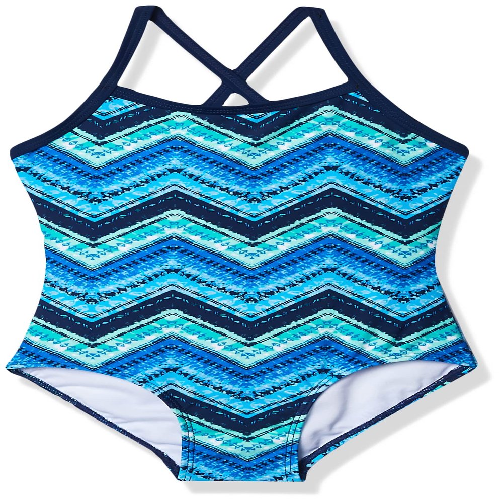 Kanu Surf Girls' Big Kirsten Chevron Beach Sport Banded 1-Piece Swimsuit, Blue, 7