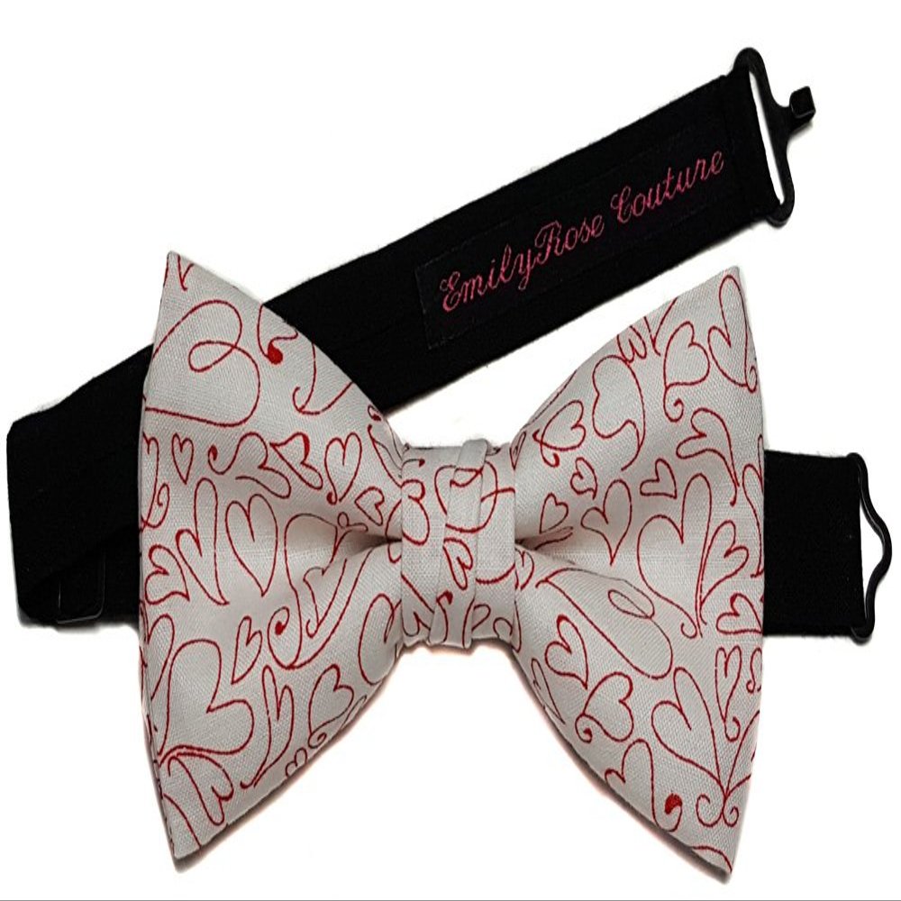 EmilyRose Couture Valentine's Bow Ties (6-12 Years of Age, Sketched Hearts)