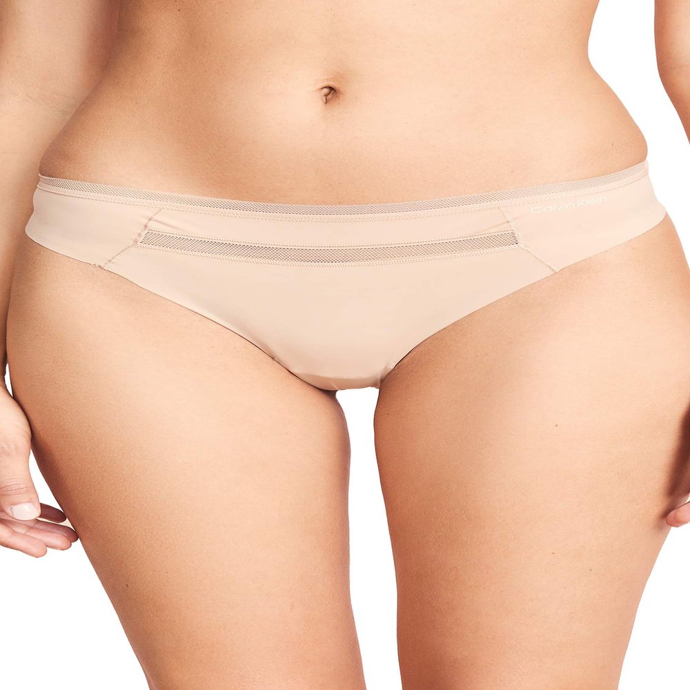 Calvin Klein Women's Invisibles With Mesh Thong Underwear, -bare, XS