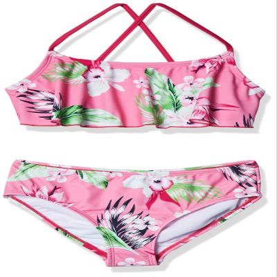 Kanu Surf Big Girl's Alania Floral Flounce Bikini Beach Sport 2-Piece Swimsuit Swimwear, Pink, 10