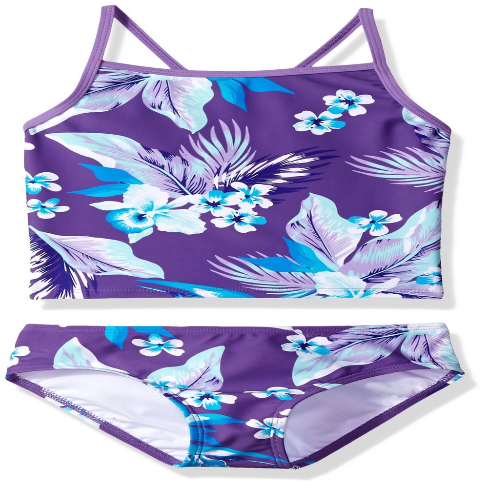 Kanu Surf Girls' Little Alania Floral Banded Tankini Beach Sport 2-Piece Swimsuit, Purple, 5