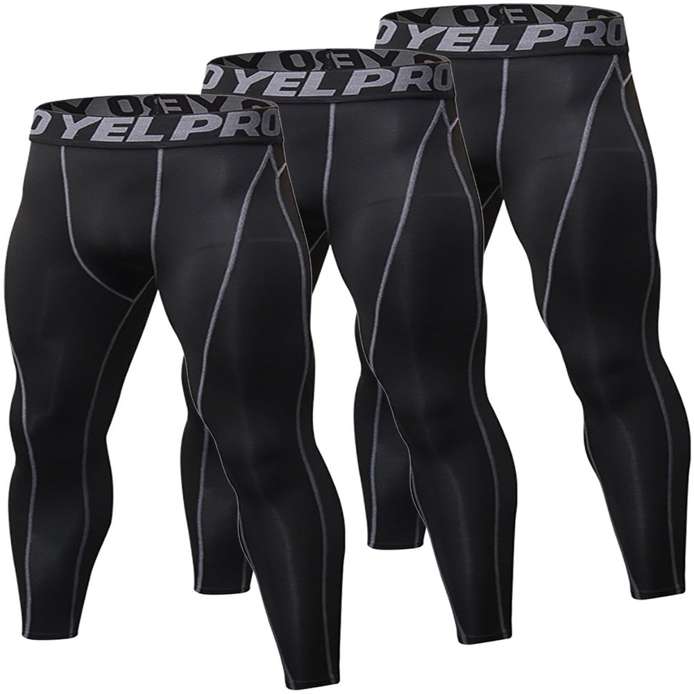 Yuerlian Men's Compression Pants Baselayer Cool Dry Sports Tights Leggings Running Tights 3 Pack