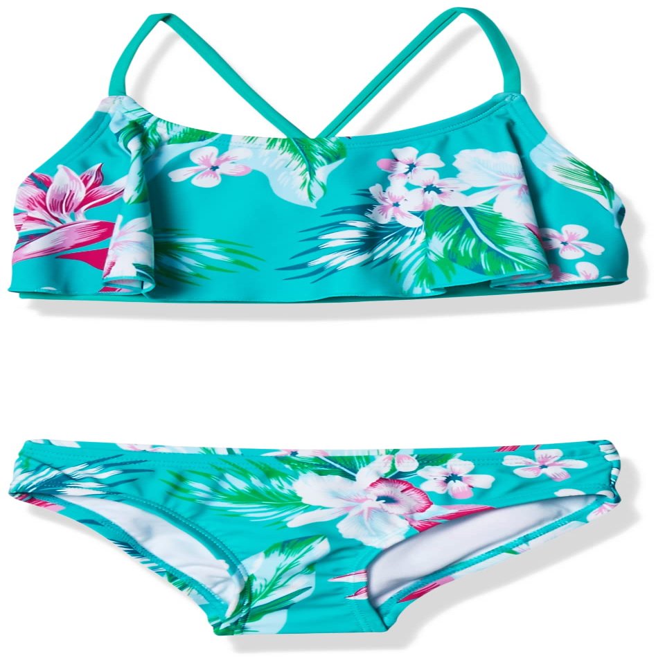 Kanu Surf Toddler Girl's Alania Floral Flounce Bikini Beach Sport 2-Piece Swimsuit Swimwear, Green, 4T