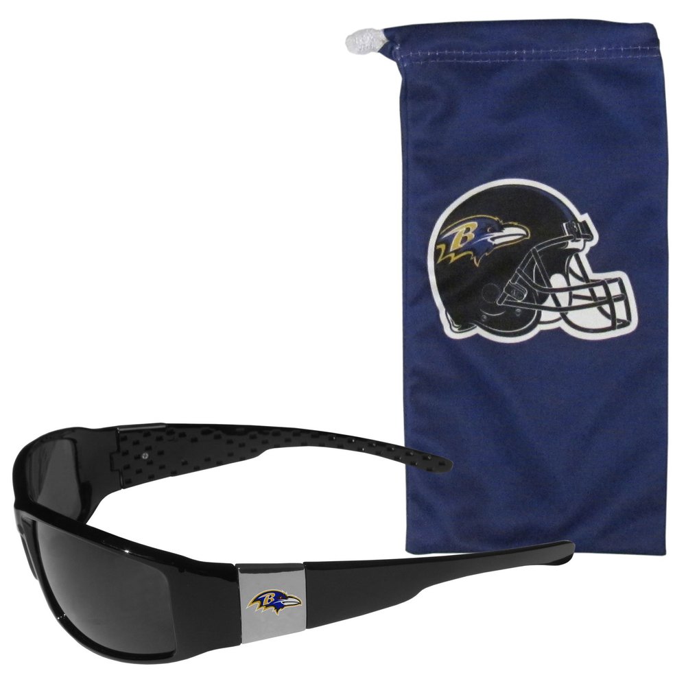 NFL Siskiyou Sports Fan Shop Baltimore Ravens Chrome Wrap Sunglasses and Bag One Size Black