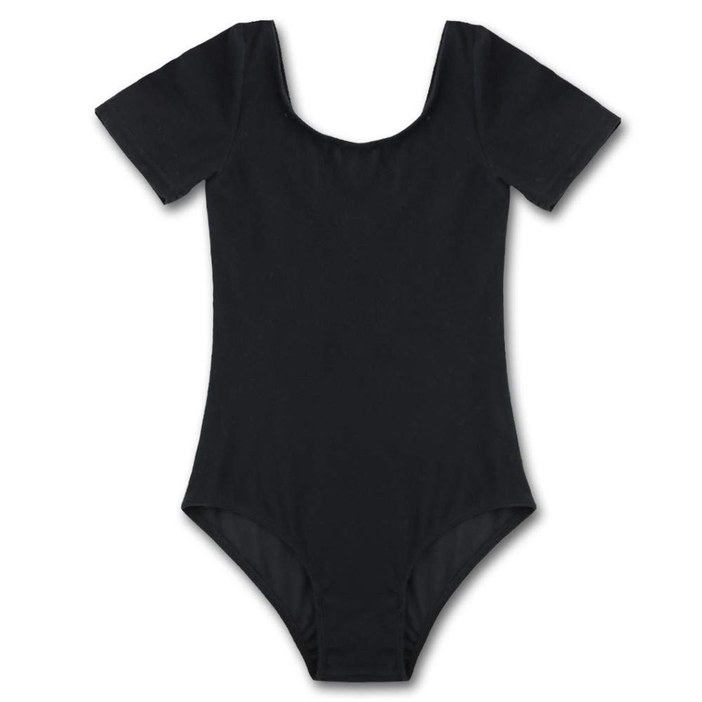 CHICTRY Girls Children Classic Cotton Short Sleeve Dance Wear Leotard Gymnastics Bodysuit Clothes Black 3