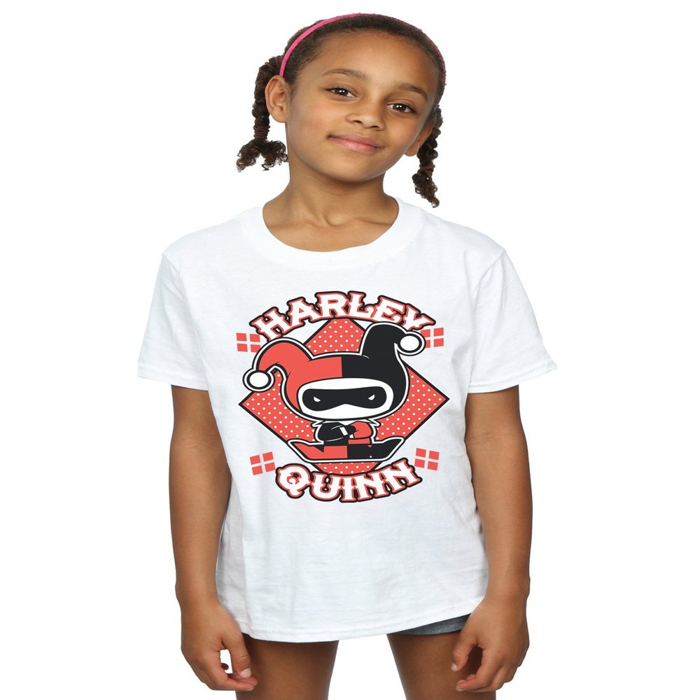 DC Comics Girls Chibi Harley Quinn Badge T-Shirt 9-11 Years White