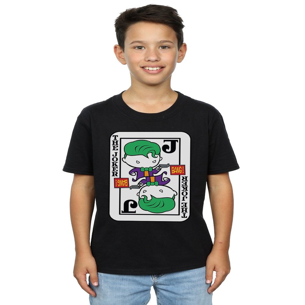DC Comics Boys Chibi Joker Playing Card T-Shirt 9-11 Years Black