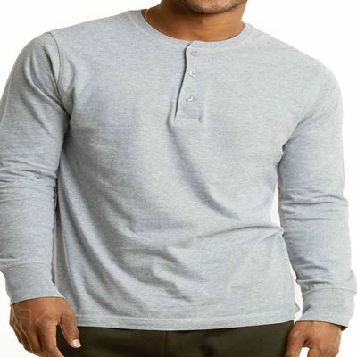 Knocker Men's Cotton Long Sleeve Henley Shirt (XL, Heather Grey)
