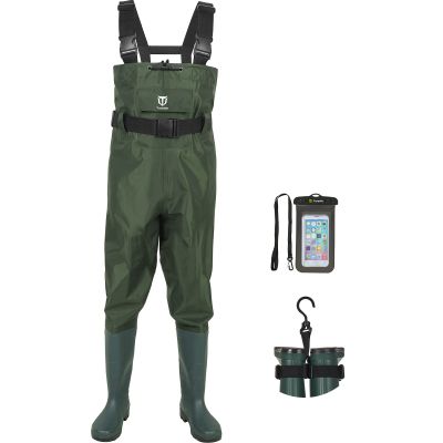 TIDEWE Bootfoot Chest Wader, 2-Ply Nylon/PVC Waterproof Fishing & Hunting Waders with Boot Hanger for Men and Women Green Size 8